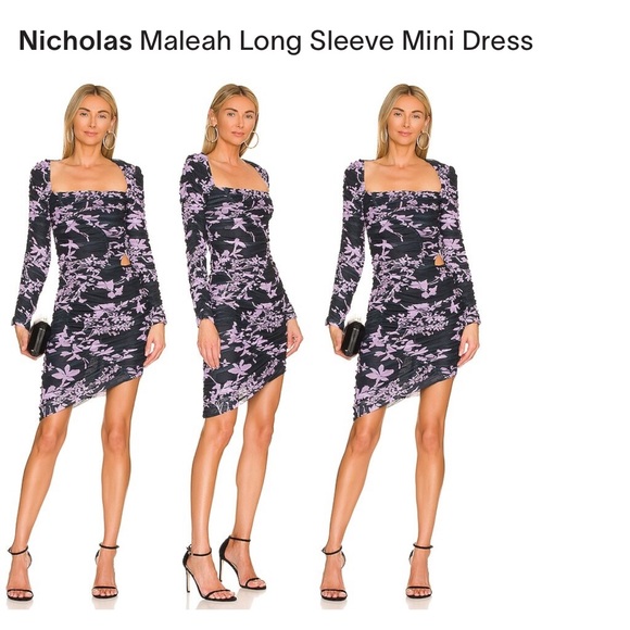 Nicholas Maleah Floral Ruched Purple Dress - Picture 2 of 6